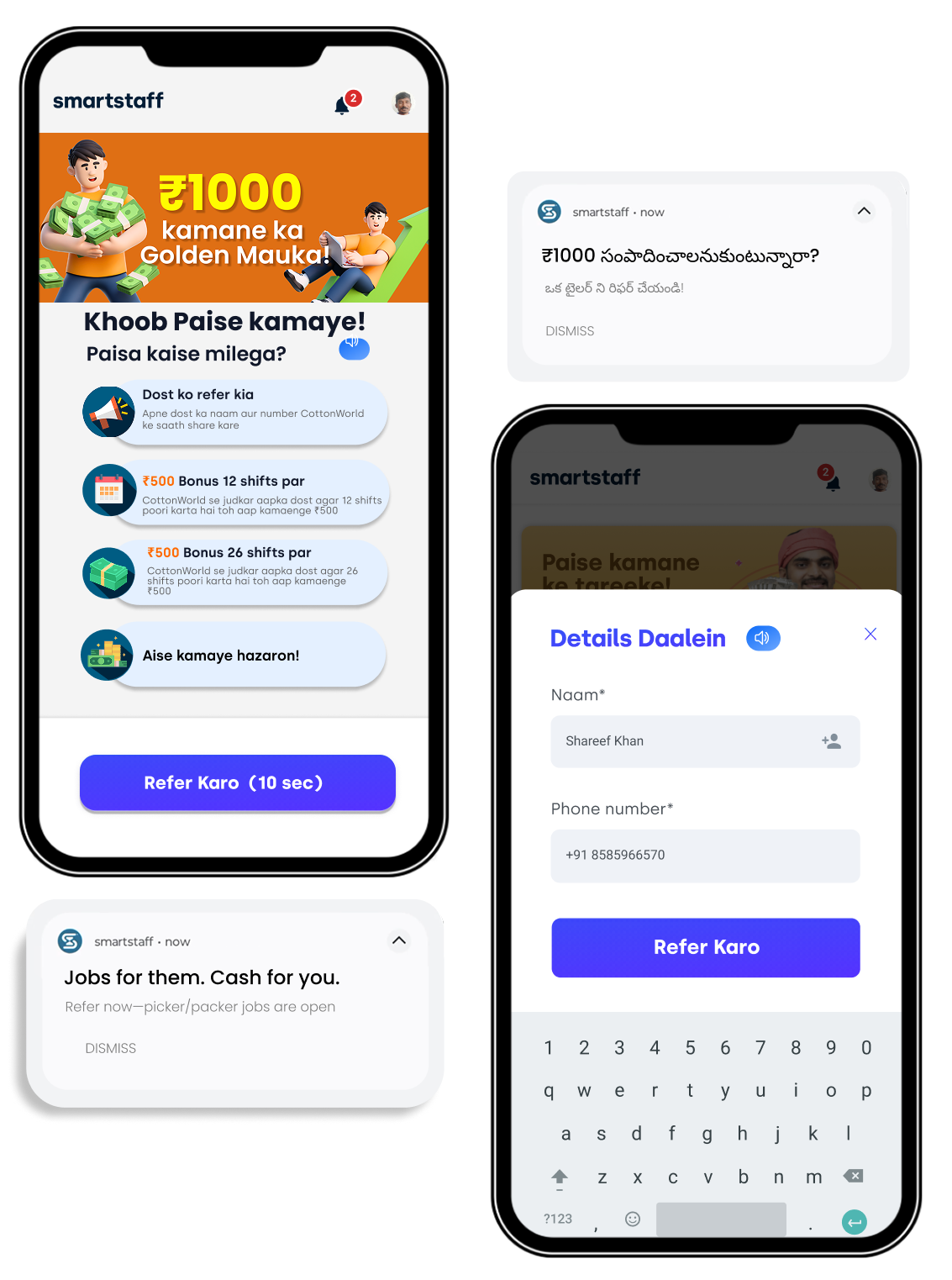Mobile app showing referral interface